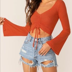 SHEIN draw string Front bell sleeve crop top